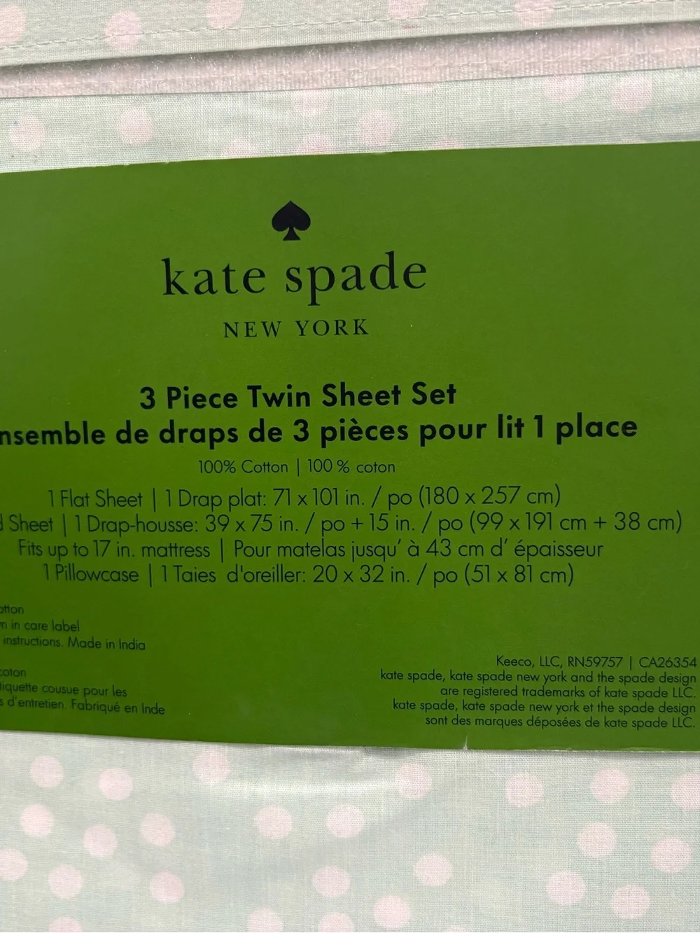 NEW kate spade New York Holiday Scatter Powder Blue Polka Dot Twin Sheet Set